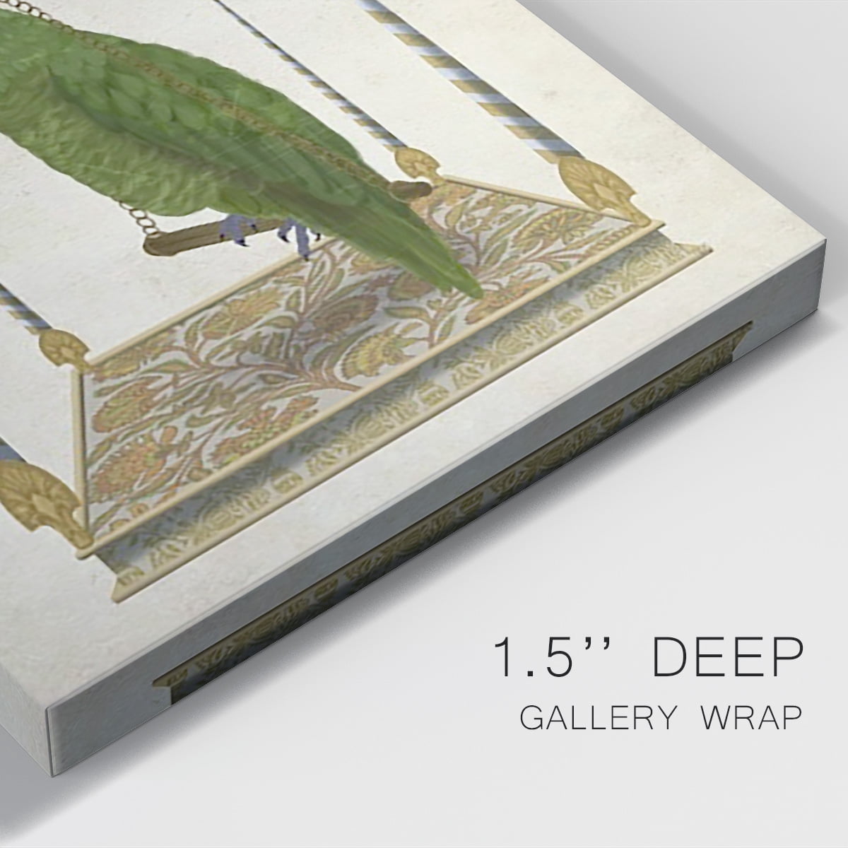 Green Parrot on Swing Premium Gallery Wrapped Canvas - Ready to Hang