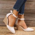 thumbnail image 6 of Fesfesfes Low Wedge Sandals For Womens Fashion Pointed Toe Sandals Metal Buckle 7.5CM Wedges Shoes Dress Sandals 4.5(35), 6 of 8