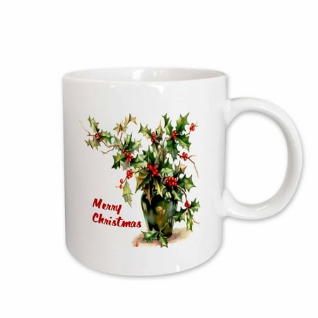 

3dRose Holly Leaves Merry Christmas - Ceramic Mug 15oz (mug_26639_2)
