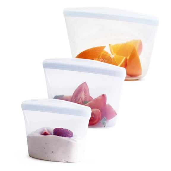 Stasher Premium Food-Grade Silicone Reusable Food Storage Container, Pinch Loc Seal, BPA Free, Dishwasher Safe/Leak Free, Clear, 3 Pack Bowls, Mother's Day Gifting