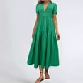 thumbnail image 2 of Lmnyox Summer Midi Dress for Women Puff Short Sleeve V Neck Dress Flowy Elastic Waist Dress, 2 of 4