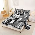 thumbnail image 2 of Castle Fairy Geometric Circular Block Bed Sheets 4-Piece,Mid Century Linear Strip Full Size Sheets,Black White Gray,1 Flat Sheet, 1 Fitted Sheet and 2 Pillowcases, 2 of 7