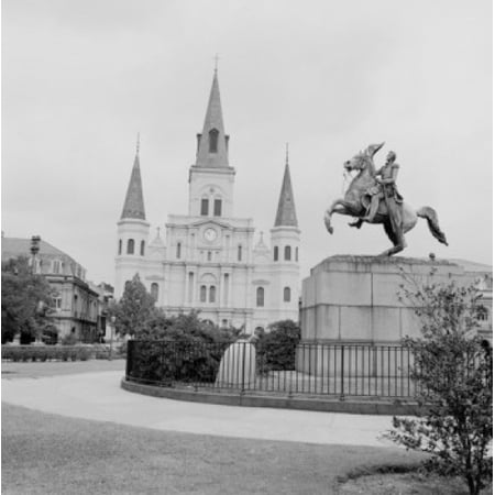 Jackson Square Statue - USA Louisiana New Orleans Jackson Square Statue of Andrew Jackson near St James Cathedral Canvas Art - (18 x 24)