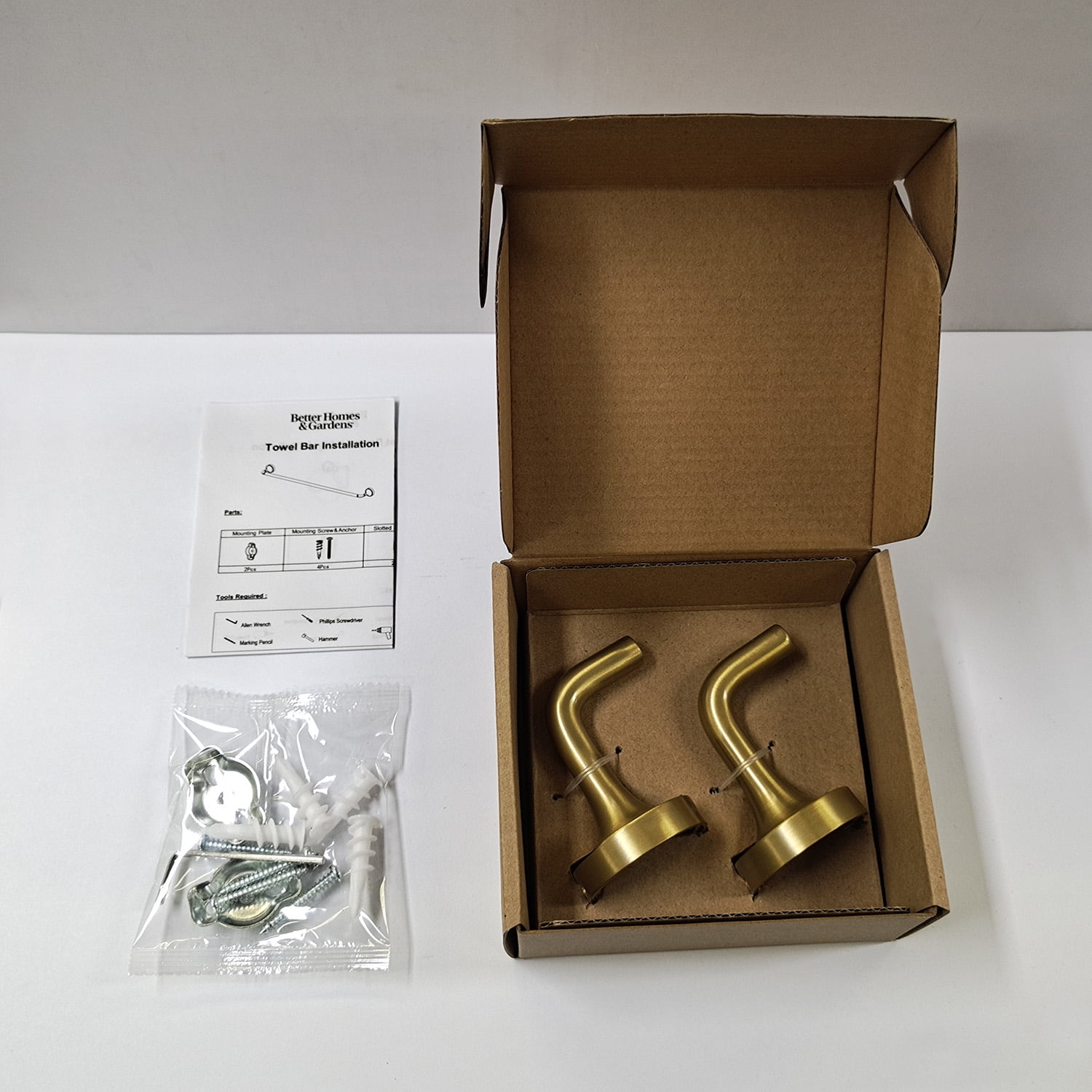 Better Homes & Gardens Clean Modern Wall Mount Robe Hook in  Brass Finish, Coat Hook for Bathroom Kitchen Hotel Garage Wall Mounted 2 Pack