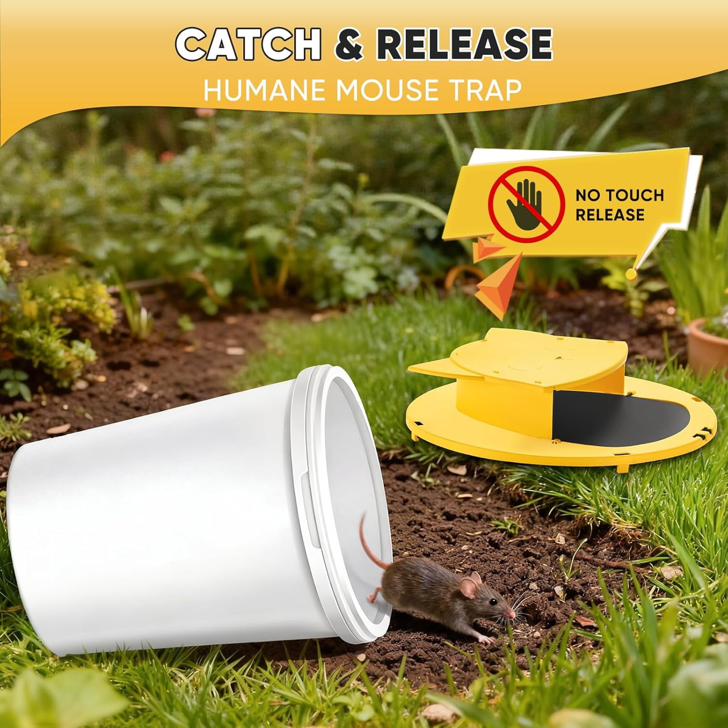 Mouse Traps Bucket Flip Lid, 5 Gallon Bucket Lid Mouse Rat Trap, Auto Reset & Slide Bucket Mouse Trap, Reusable Humane Mouse Rat Traps for Indoor Outdoor-3PACK