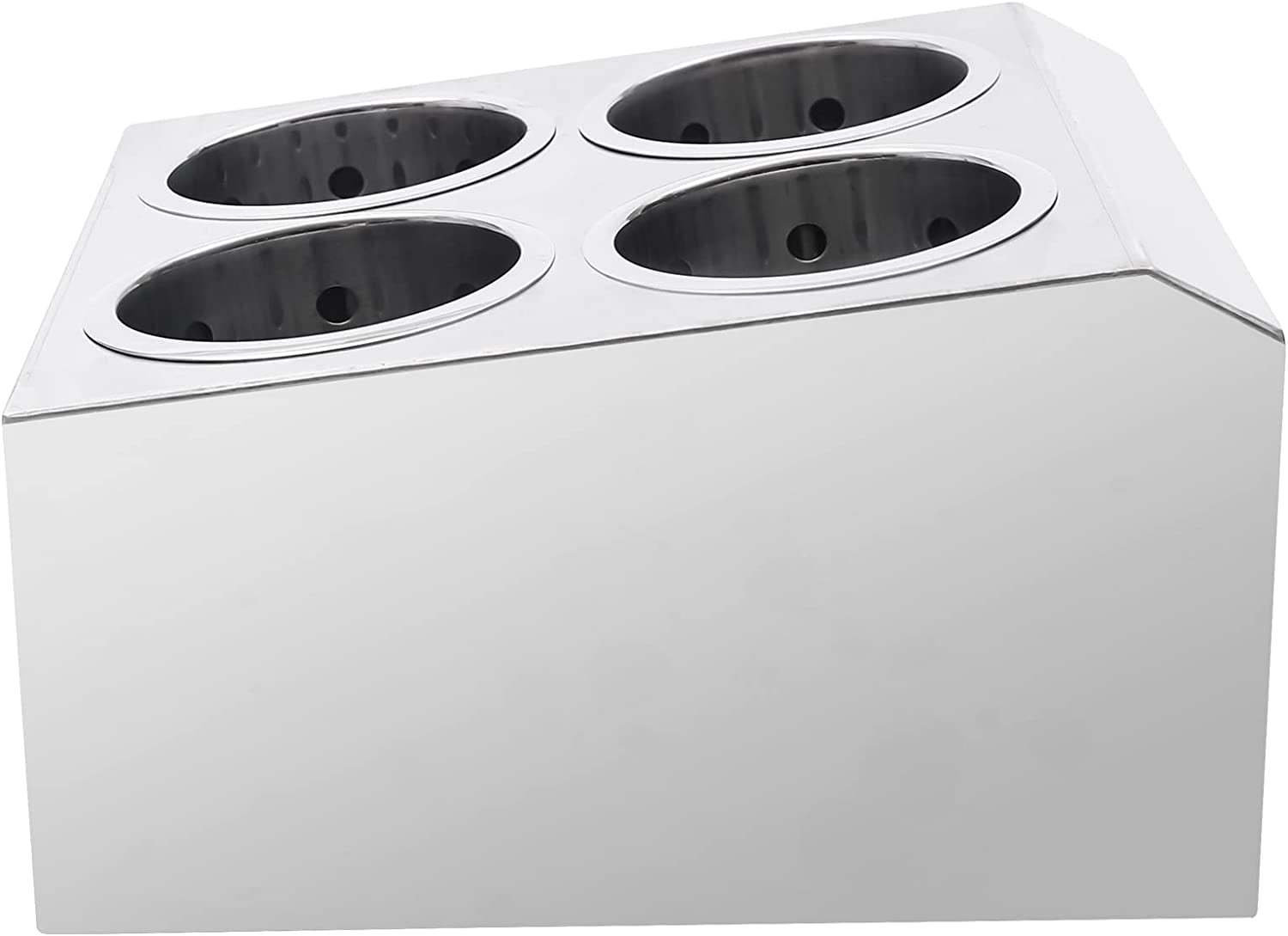 FETCOI Commercial 4-Hole Stainless Steel Cylinder Utensil Holder Organizer Kitchen Flatware Silverware Cutlery Holder Drainable