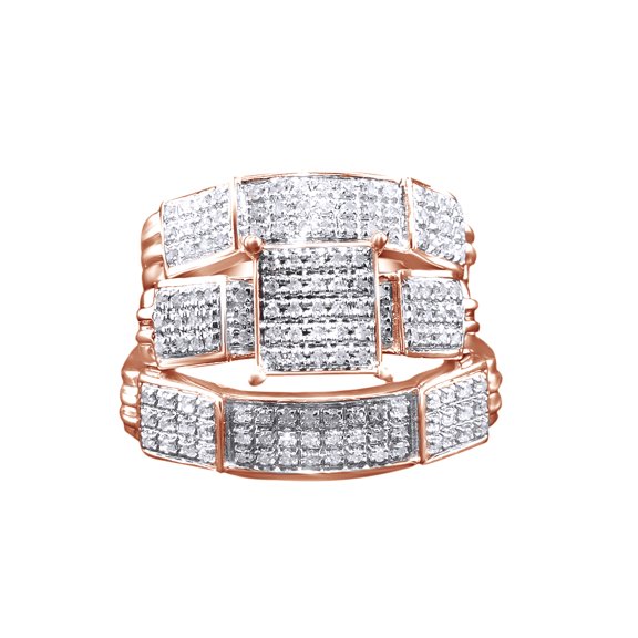 AFFY White Natural Diamond Engagement & Wedding Trio Band Ring Set In 10k Rose Gold (0.53 Cttw)