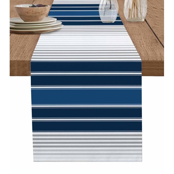 ERUNPONLY Lake Blue Stripes Table Runner - 36 Inch Long Minimalist Abstract Vertical Lines Cotton and Linen Blended Dress Scarves Farmhouse Table Runner for Kitchen Dining, Coffee Table, 13" x 36"