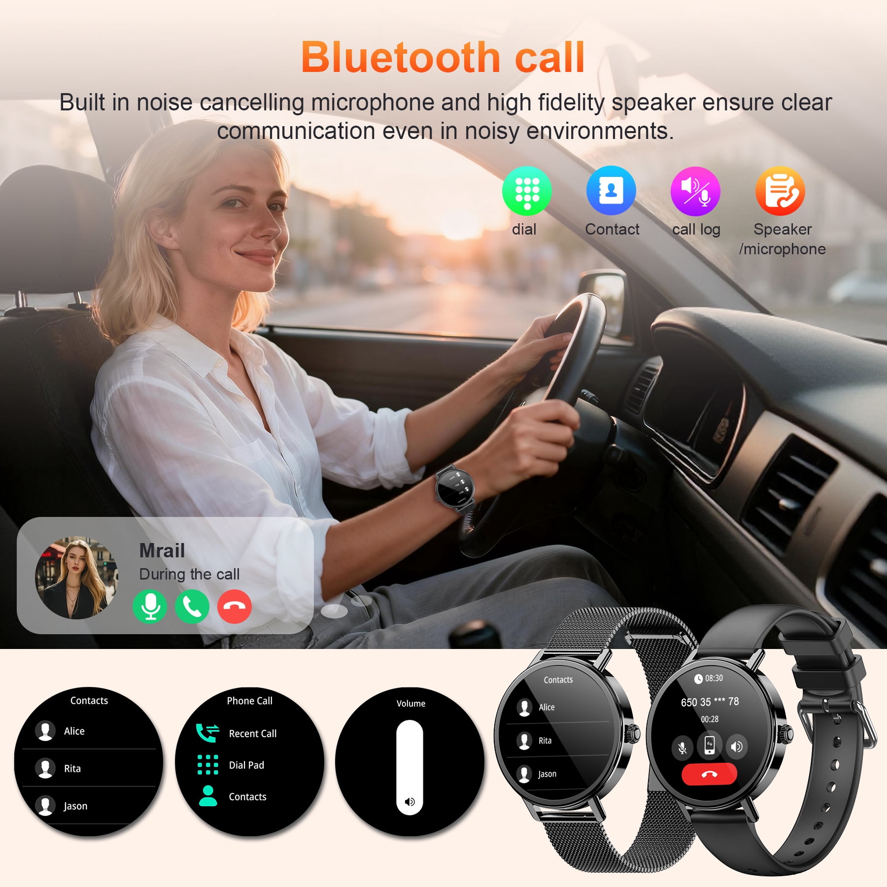 IOWODO Smart Watch for Women Men, Bluetooth Calling Fitness Tracker, 1.26" Touch Screen, 100+ Sport Modes, Message Notifications, Compatible with Android iPhone (Black)