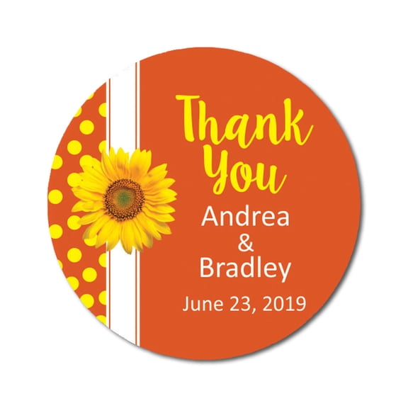 Darling Souvenir Round 45 Pcs Sunflower Thank You Stickers Wedding Personalized Bride Groom Names And Date Envelope Seals-Orange