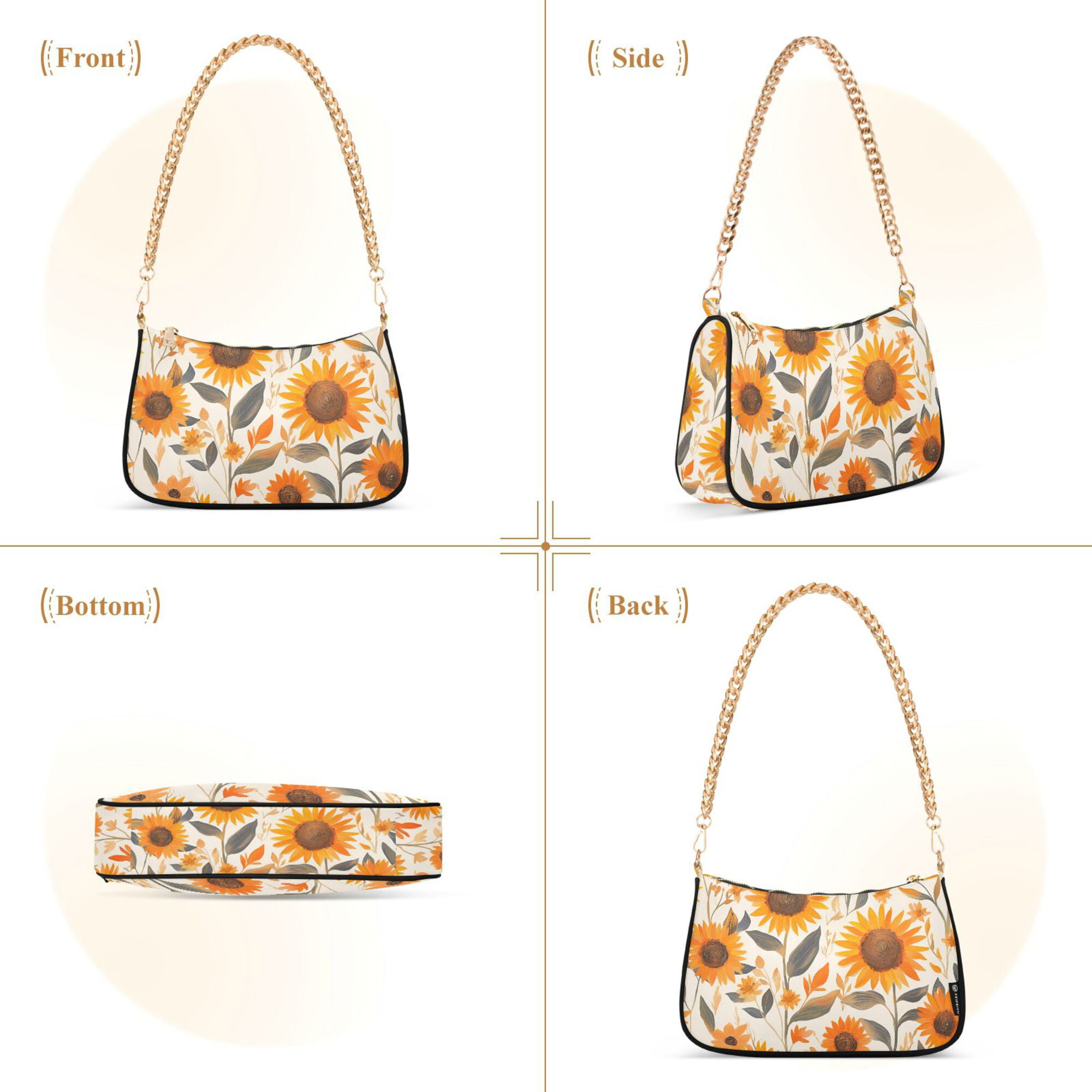 FORMRS Womens Shoulder Bag with Chain Strap Clutch Purse Cute Tote Handbag, Watercolor Sunflowers and Leaves