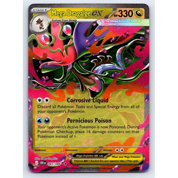 Collectible 2026 Chaos Rising Mega Dragalge EX Holo Double Rare RR English Card 65/86