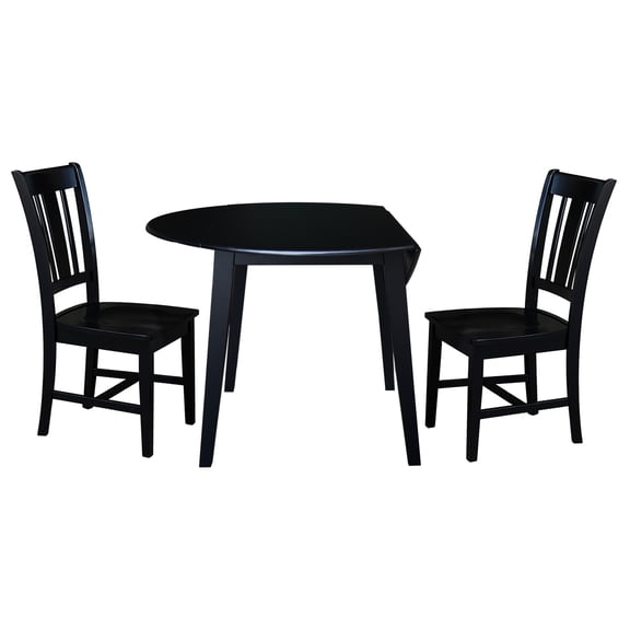 42" Round Solid Wood Dual Drop Leaf Table with 2 Chairs in Black