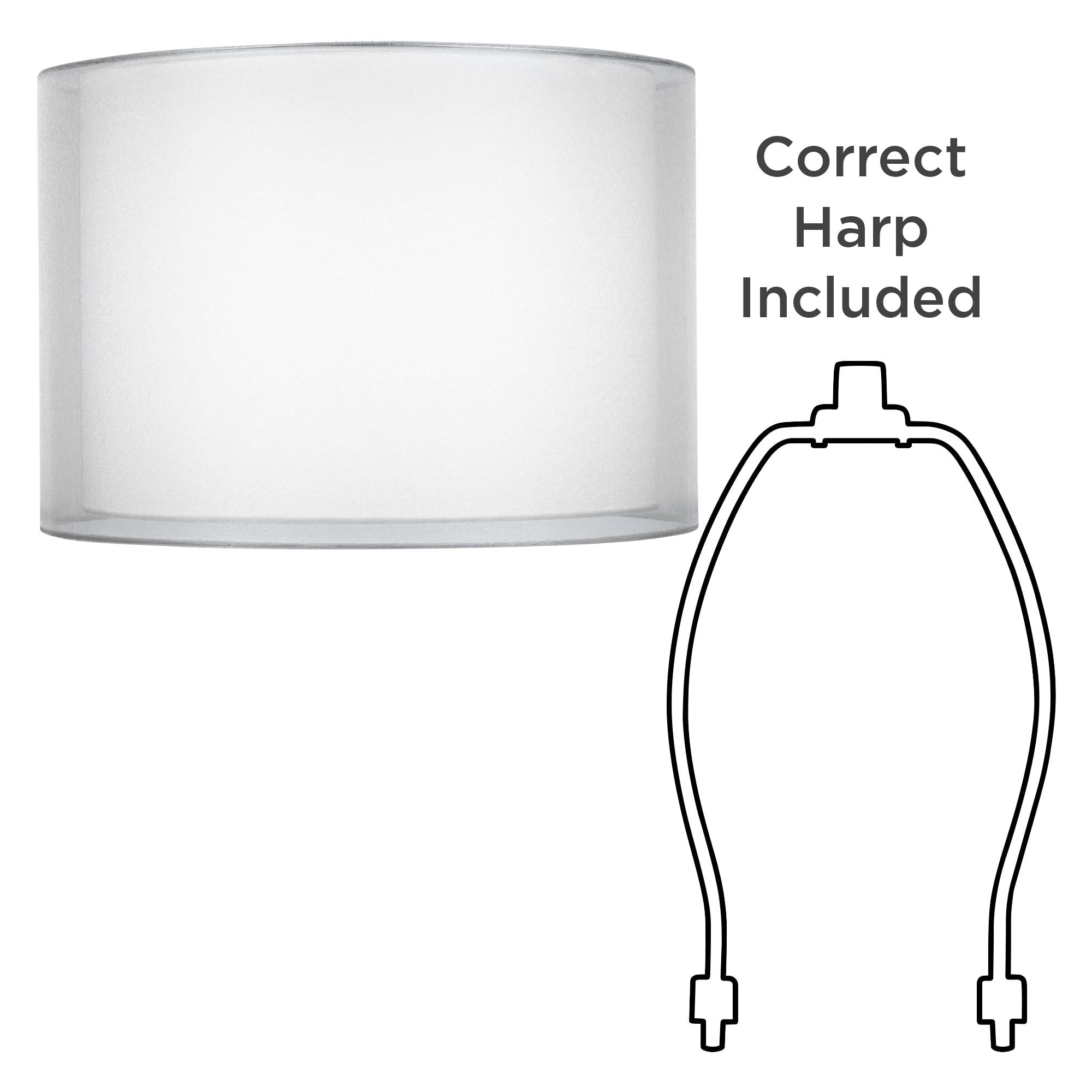 Springcrest Set of 2 Hardback Double Drum Lamp Shades Silver Sheer Medium 16" Top x 16" Bottom x 11" High Spider Harp and Finial