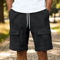 thumbnail image 2 of Lovzfmll Casual Sports Elastic Waist Multi-Pocket Shorts for Men, Cargo Style Waffle Athletic Bermuda Shorts Black, L, 2 of 6
