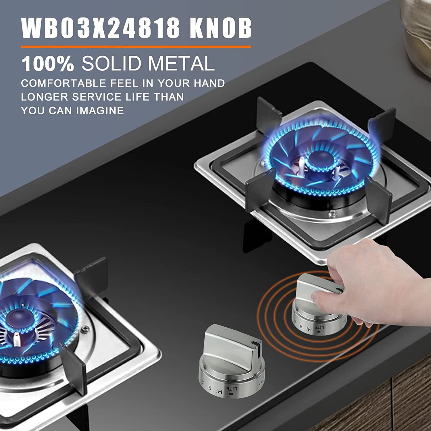 5 Pack Stainless Steel WB03x24818 Gas Stove Knob Replacement for ,PS11729081 AP5989029 Stainless Steel Stove Replacement Knobs,Compatible with ge Stove Knob（Not Universal）