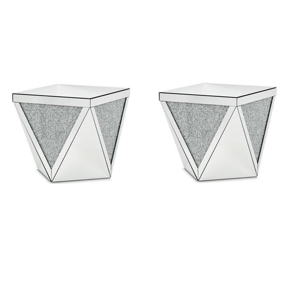 Pemberly Row Set of 2 Contemporary Mirrored Crystal End Tables