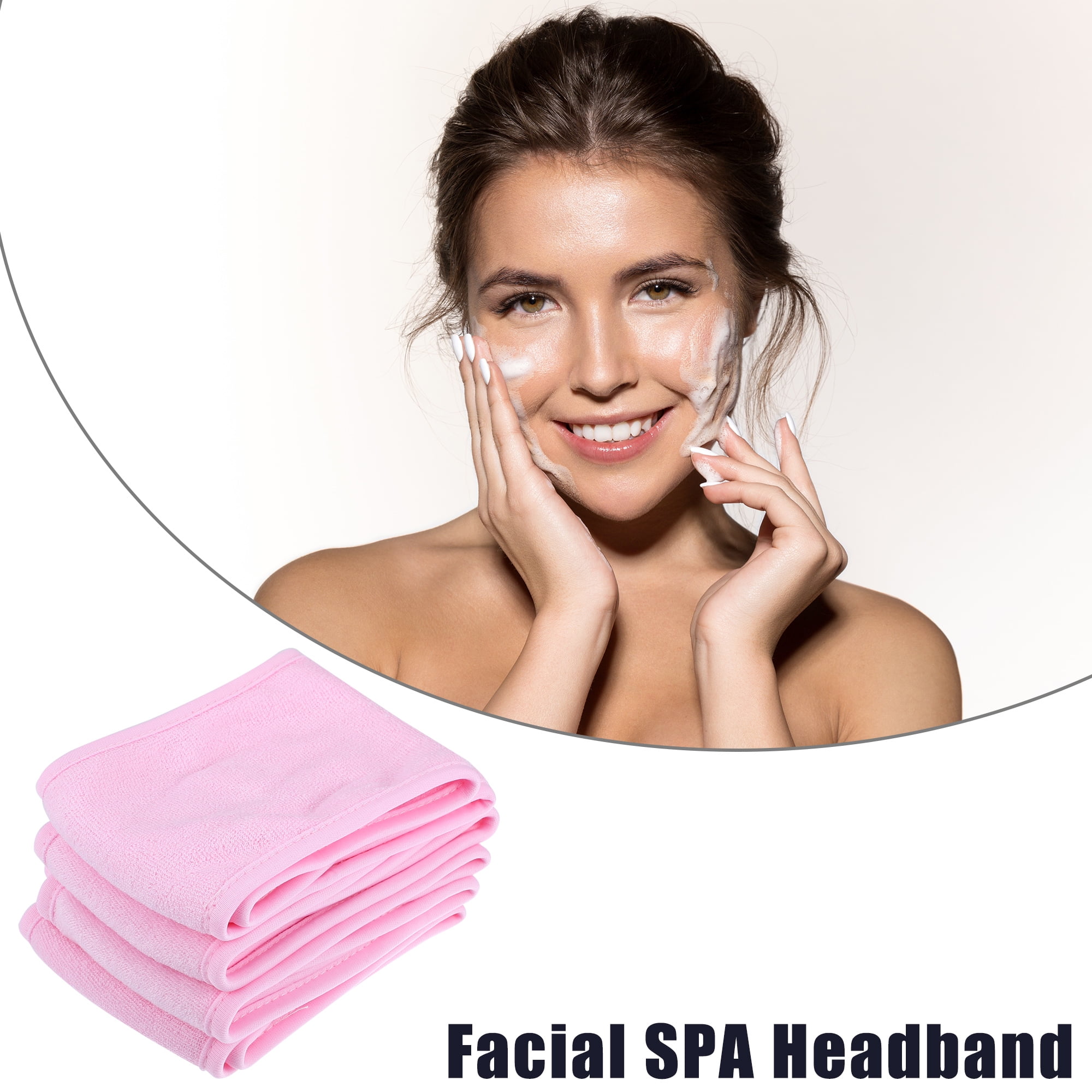 Unique Bargains 4 PCS Spa Facial Adjustable Face Wash Headband Pink
