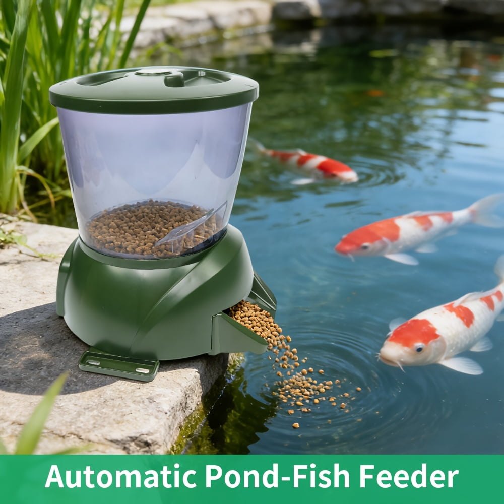 Ultra Fish Auto Fish Food Dispenser, Large Pellet Anti-Clog Fish Feeder for Outdoor Koi Pond, Garden Water Pool & Aquarium Fish Tank