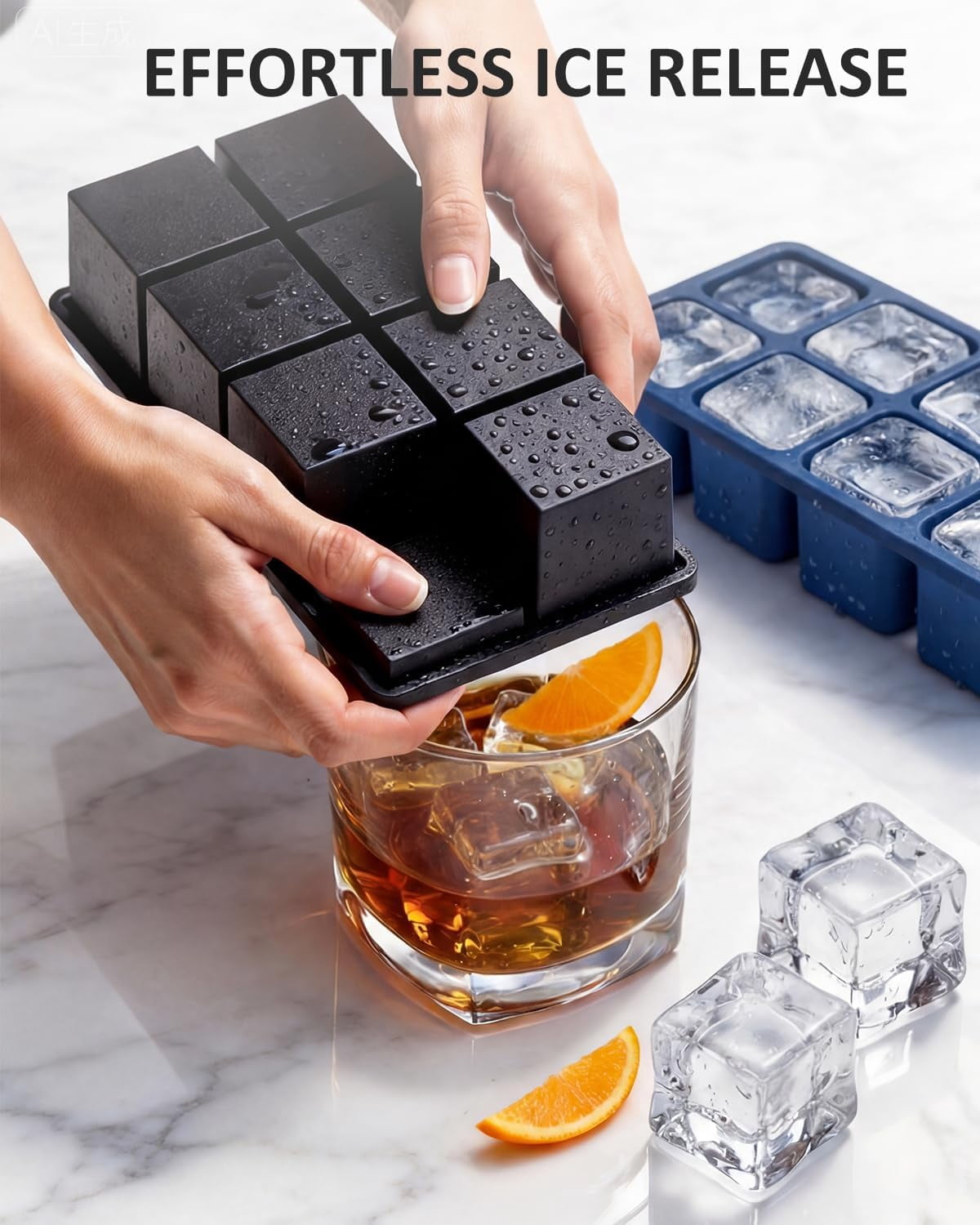 4 Pack Silicone Ice Cube Trays with Lid, 2 Inch Large Ice Cube Molds for Whiskey Cocktails, Easy Release Square Ice Tray for Freezer, Stackable Whiskey Ice Cubes Maker for Bourbon Old Fashioned