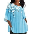 thumbnail image 5 of Riecok Blouses for Women 3/4 Sleeve Summer Indoor and Outdoor Loose Casual Loose Cotton Printing Blue L, 5 of 5
