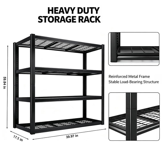 4 Tier Heavy Duty Shelving Adjustable Industrial Metal Shelving Unit for Garage, Basement, Pantry, Warehouse, Commercial, Utility Shelves