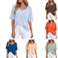 thumbnail image 7 of Jewelreauty Oversized T Shirts for Women V Neck Plain Tshirts Short Sleeve Casual Workout Loose Summer Tops (S, Orange), 7 of 7