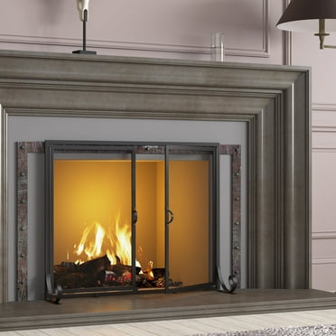Fire Beauty Fireplace Screen with Hinged Doors, Powder Coated Steel Frame, Metal Mesh, Handcrafted Solid Steel,Decorative Design