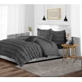 thumbnail image 2 of CCNY 100% Microfiber Duvet Cover with 2 Matching Pillowcases Super King Plus Size Multi Ruffle Pattern, Zipper Closure, Corner Ties (Dark Grey), 2 of 7