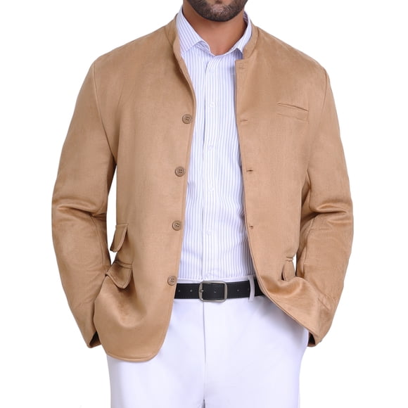 CHAQUETA DE TRAJE CASUAL PARA HOMBRE INSPIRE CHIC, CON CUELLO ALTO, DE UN SOLO BOTÓN, EN SUEDE, TALLA XL, COLOR CAQUI
