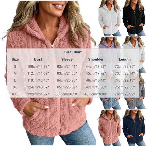 Fnooota Women's Fleece Jackets with Hood, Full Zip Warm Lightweight Long Sleeve Fall Winter Outerwear Pink Size 2XL