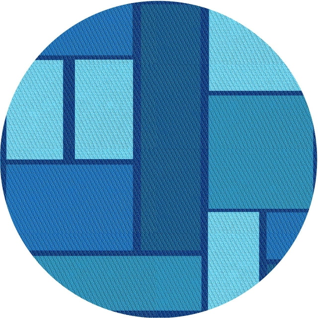 Ahgly Company Tapis Rond Lavable en Machine Intérieur Transitionnel Bleu, 6 Pieds Rond