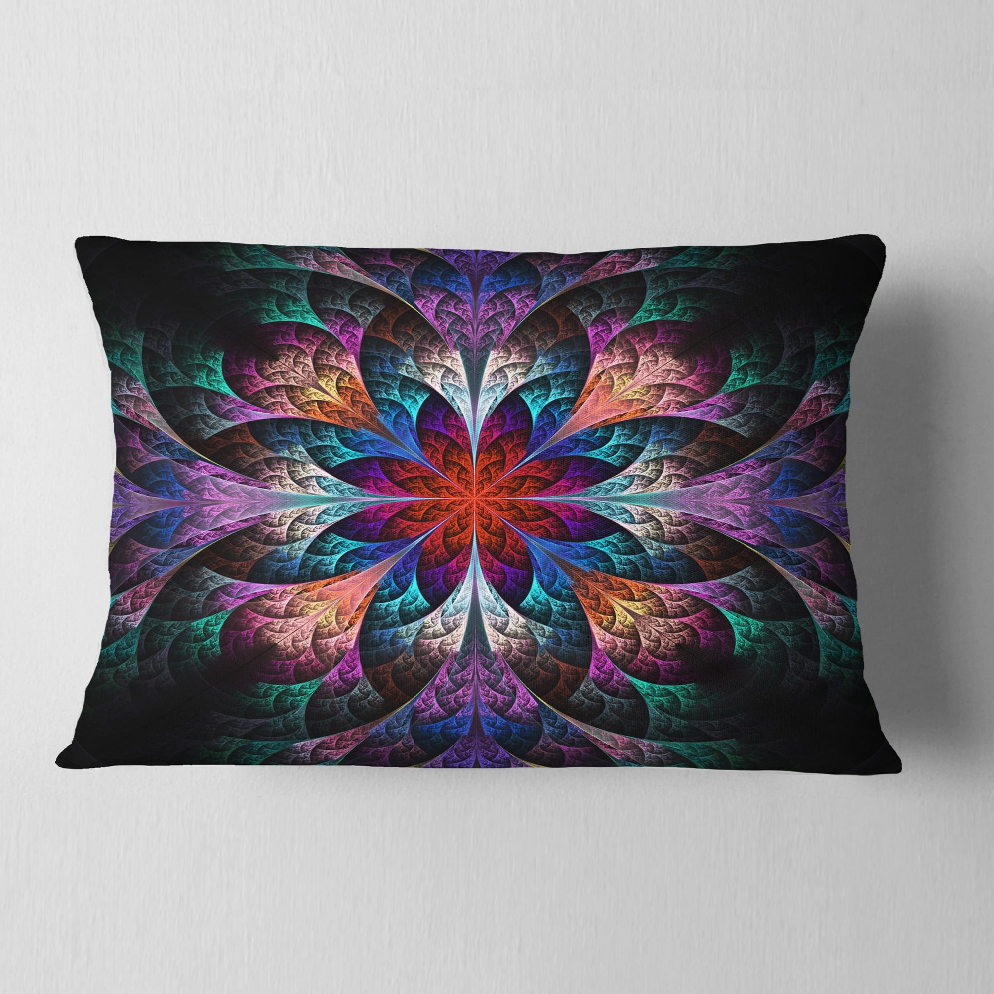 Designart Multi Color Fractal Flower Pattern - Floral Throw Pillow - 12x20