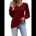 thumbnail image 2 of Blusas Elegantes e Informales para Mujer, con Cuello en V y Lunares, de Larga Vino Tinto L, 2 of 9
