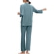 thumbnail image 4 of Puntoco Pijamas para mujer, moda para mujer, cuello en V, color sólido, encaje, lazo, hebilla, bolsillo, mangas largas, blusas, pantalones, cintura elástica, conjunto de pijama, 4 of 5