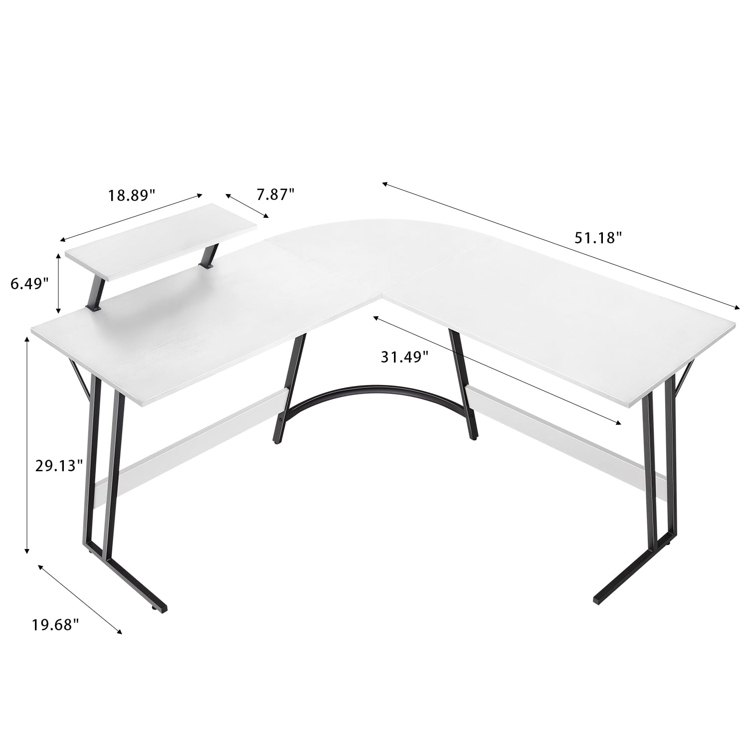 Vineego Modern L-Shaped Computer Desk with Monitor Stand, White