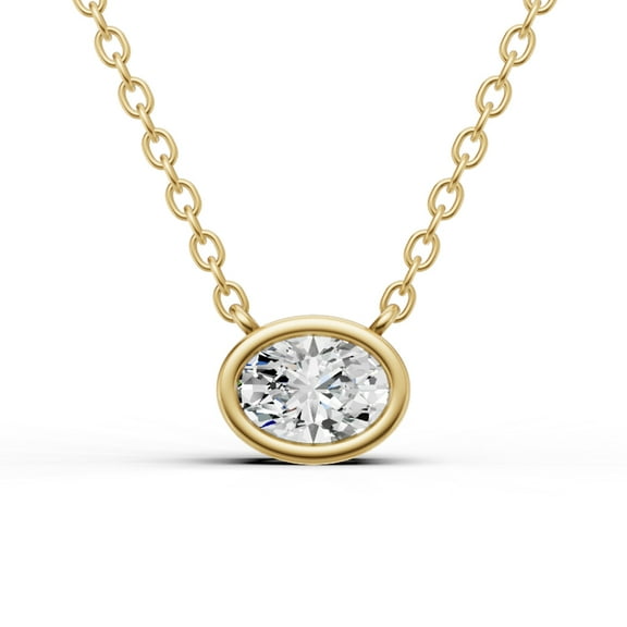0.25 CT Lab Grown Oval Shape Diamond Solitaire Pendant with Bezel Setting in 14K Yellow Gold.