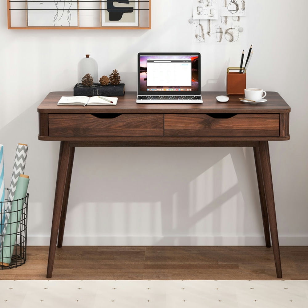 Demi Bonn 43.5" Computer Desk with 2 Drawers for Small Spaces, Home Office Desk Study Writing Table, Brown