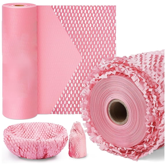 FASTBIRD Honeycomb Packing Paper, Pink 12" x 100'' Packing Paper, Wrapping for Moving Shipping Packaging, Recyclable Moving Supplies for Moving Shipping Packaging Mailing (Pink,12" x 100'')