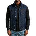 thumbnail image 4 of Jean Vest Jacket for Men Solid Color Lapel Button Down Tank Top Stretch Sleeveless Top Loose Casual Denim Outwear, 4 of 4