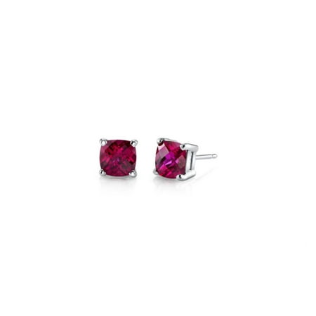 18k Brilliant Cut Stud - 18k White Gold Over Sterling Silver 3 Ct Princess Red Cz Stud Earrings