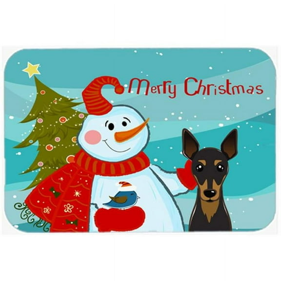 Carolines Treasures Snowman with Min Pin Glass Cutting Board Large 12H x 16W multicolor
