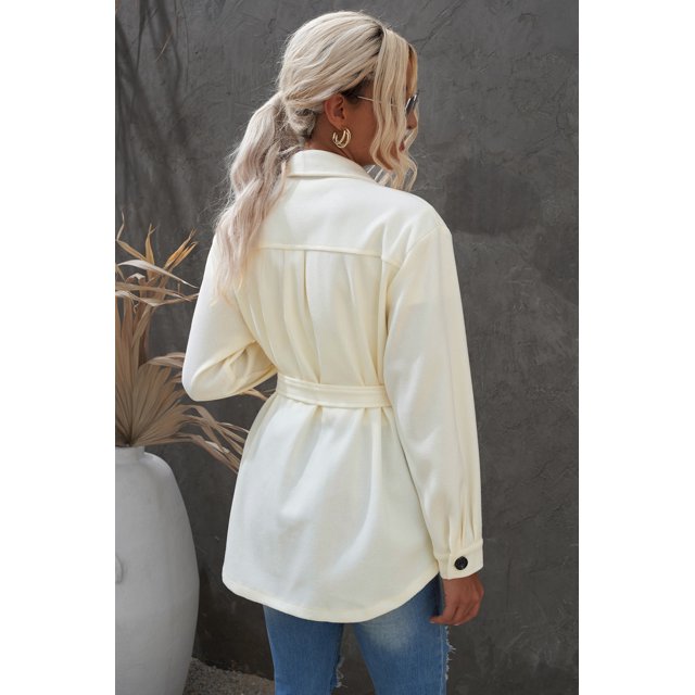 ABPHQTO Abrigo de mujer con botones y solapa beige con bolsillos en el pecho
