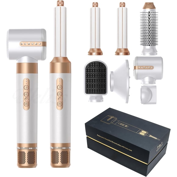Ensemble de Coiffure Professionnel 7-en-1 avec Moteur de 120 000 Tr/min - Trousse Complète de Brosse à Air Chaud avec Séchoir Ionique, Diffuseur et Outils d'Auto-bouclage pour Tous les Types de Cheveux