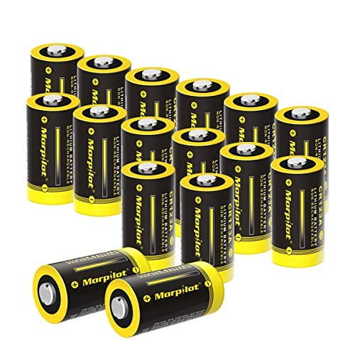 Morpilot 3V CR123A Lithium Battery, High Capacity 16 Pack 1500mAh Non