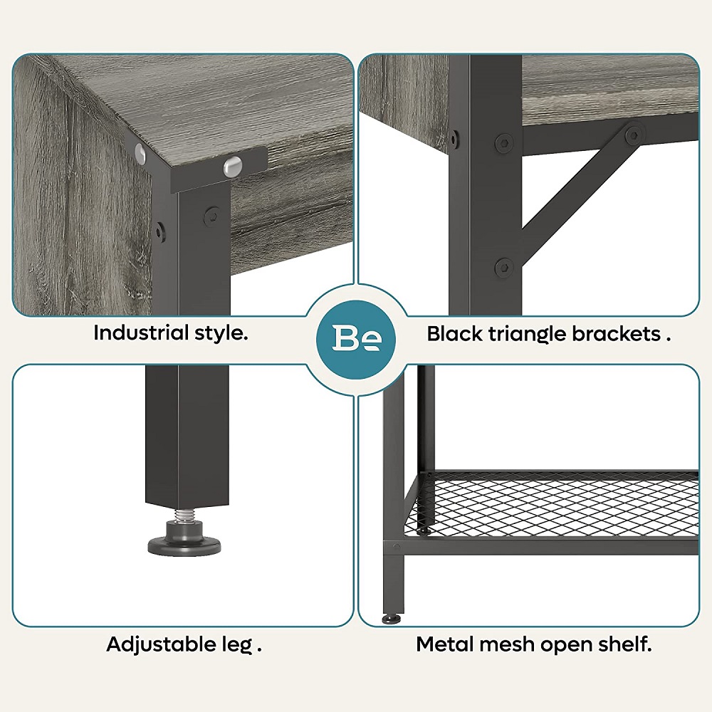 Bestier Farmhouse Kitchen Island with Storage, Portable Coffee Bar Shelf Console Table, Grey