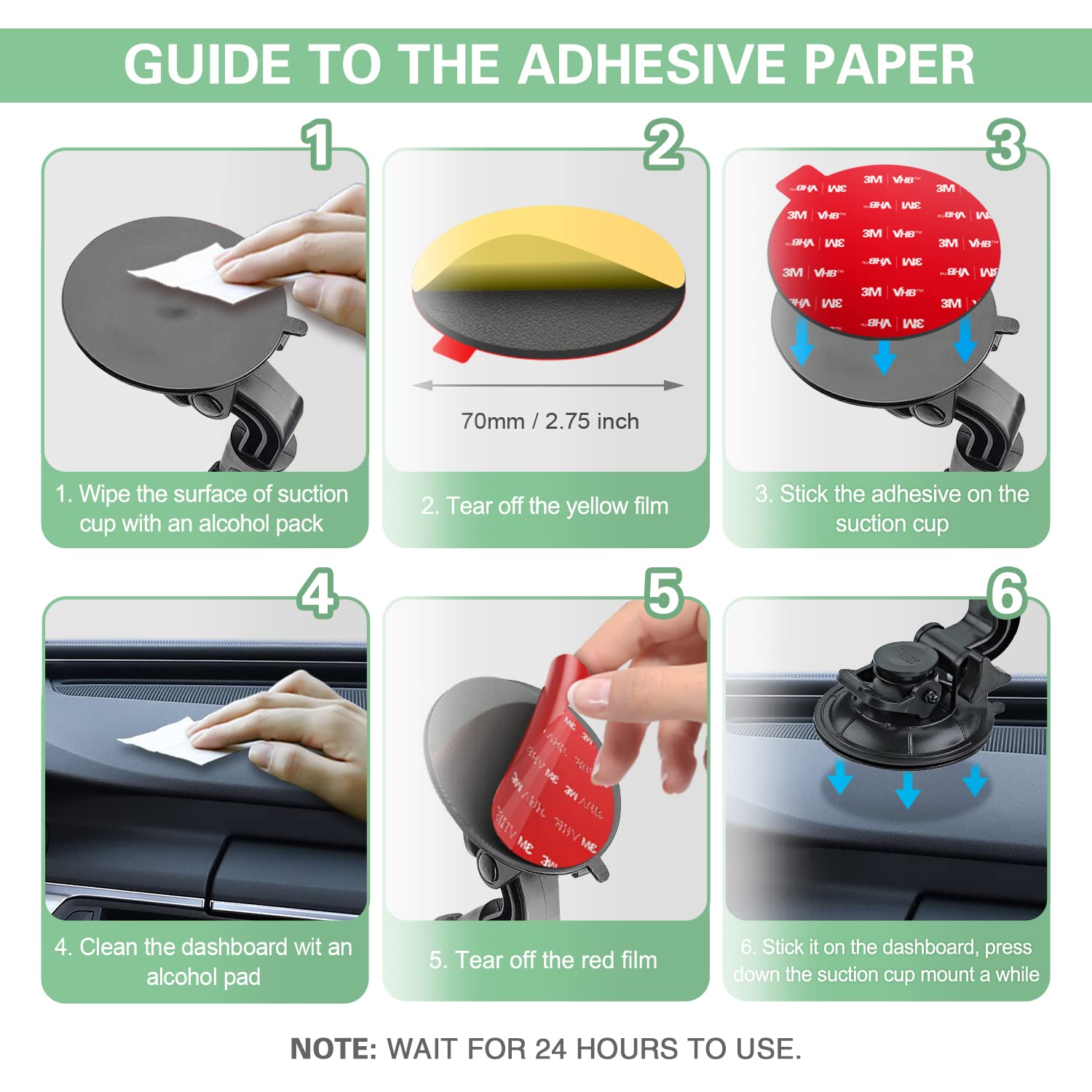 Sticky Adhesive Replacement for Suction Cup Mount, 4 Pack Circle 70mm (2.76") Heat Resistance 3M VHB Double Sided Self Sticker Pads for Universal Dashboard Car Phone Sucker Holder/Dash Cam/Camera/GPS