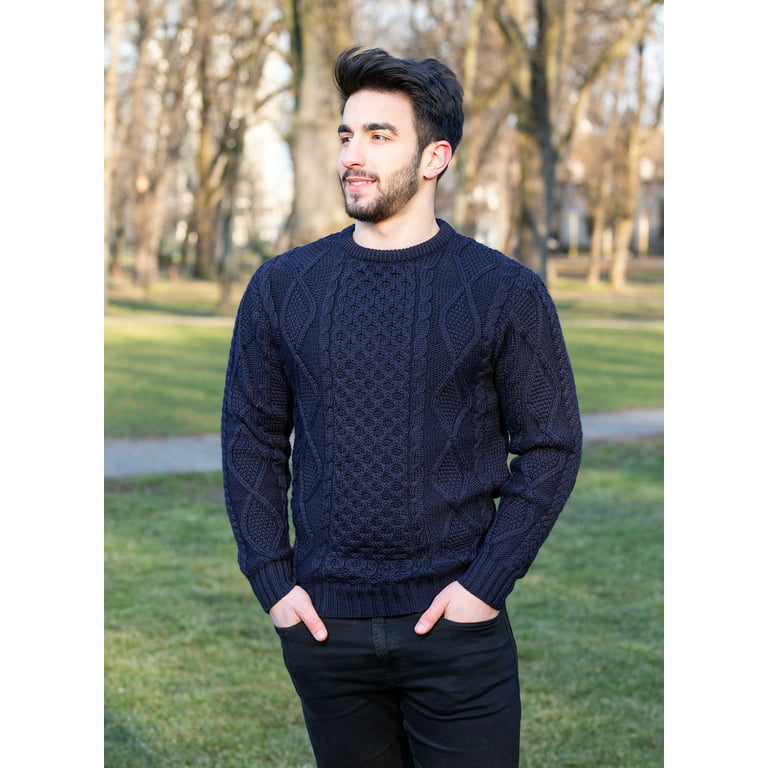 Aran Crafts 100% Merino Wool Crew Neck Sweater Black