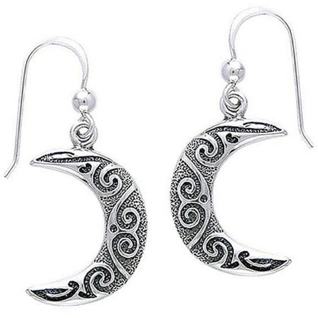 Jewelry Trends Sterling Silver Crescent Moon Spiral Celtic Dangle Earrings