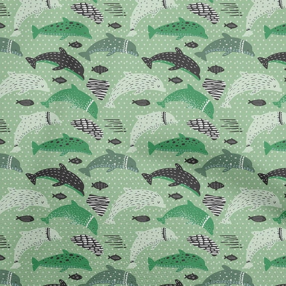 oneOone Cotton Poplin Twill Light Green Fabric Beach Dolphin With Dot Texture Sewing Craft Projects Fabric Prints By Yard 56 Inch Wide